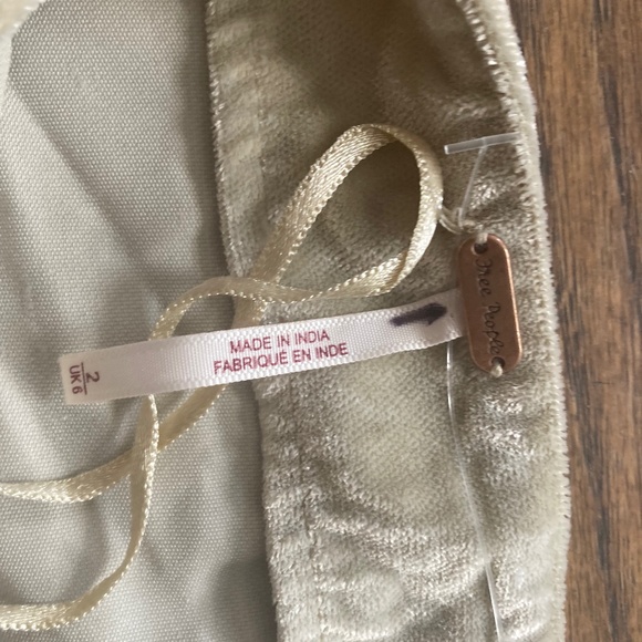 FP Free People Annalise Velvet Mini Skirt 2 Velour Oat Sage Slit - Picture 5 of 7